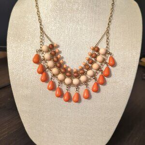 Orange Bohemian Necklace Statement Necklace Peach, Acrylic Wood Bead Necklace